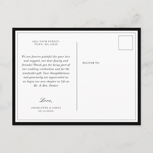 ミニマ縁どルの葉の感謝してい葉の葉書 インビテーションポストカード (裏面)