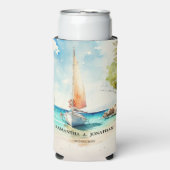 ミニマ航海のリスト水彩船クルーズウェディング スリム缶クーラー (Seltzer正面)