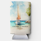 ミニマ航海のリスト水彩船クルーズウェディング スリム缶クーラー (裏面)