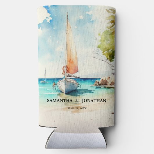 ミニマ航海のリスト水彩船クルーズウェディング スリム缶クーラー (裏面)