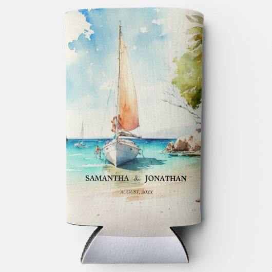 ミニマ航海のリスト水彩船クルーズウェディング スリム缶クーラー (正面)