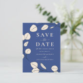 ミニマ葉ルモダンスタイリッシュス結婚・ブルー インビテーションポストカード (スタンド正面)