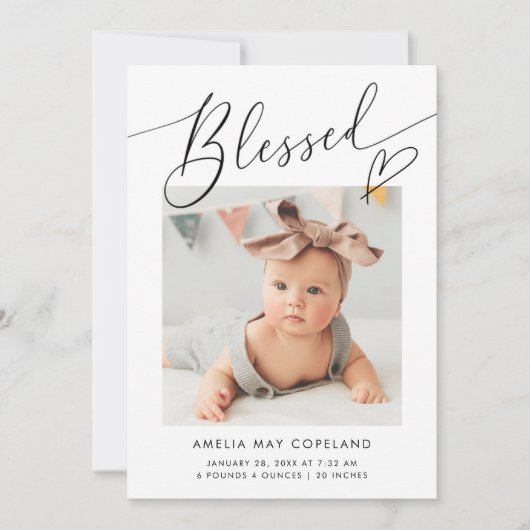 ミニマ賛美リストハートベビー写真誕生 案内状 (正面)