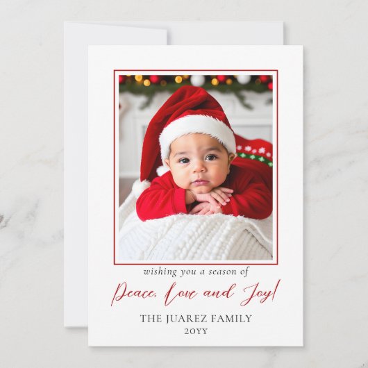 ミニマ赤と白リスト写真平和の愛と喜び シーズンカード (正面)