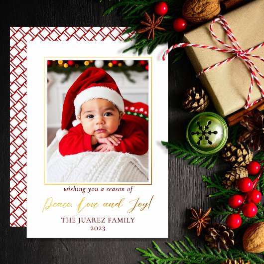 ミニマ赤と白リスト写真平和の愛と喜び 箔シーズンカード