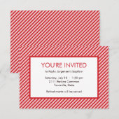 ミニマ赤と白リスト斜ストライプ斜バプテスマ 招待状 (正面/裏面)