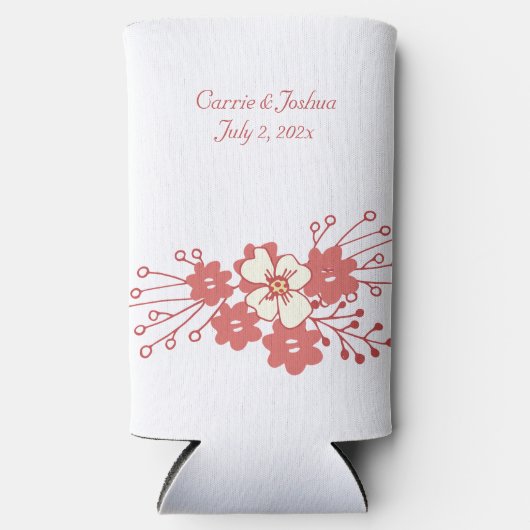 ミニマ赤と白リスト結婚の花 スリム缶クーラー (正面)