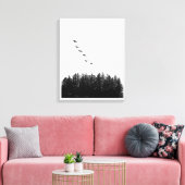 ミニマ飛んでいるリストゲーゼとパインツリーモノクロ キャンバスプリント (インサイチュ (リビング))