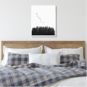 ミニマ飛んでいるリストゲーゼとパインツリーモノクロ キャンバスプリント (インサイチュ (寝室))