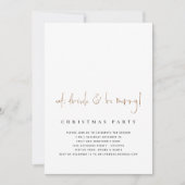 ミニマ食べリストドリンクメリークリスマスパーティー金ゴールド 招待状 (正面)