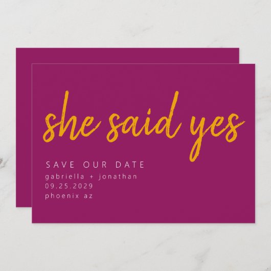 ミニマ鮮やかリスト彼女はYesピンクのオレンジ セーブザデート (正面/裏面)