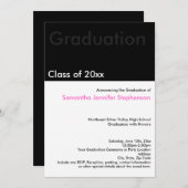 ミニミラモダンスト白黒ピンク卒業 招待状 (正面/裏面)