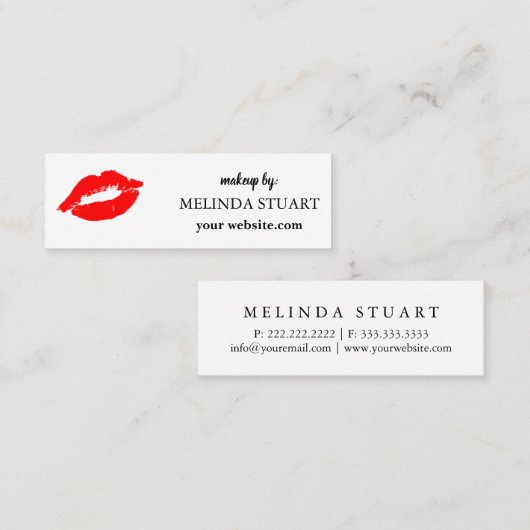 ミニメイクモダンアップアーティストの赤い唇 スキニー名刺 (正面/裏面)