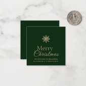 ミニメリークリスマスグリーンと金ゴールドスノーフレーク ノートカード (正面/裏面インサイチュ)