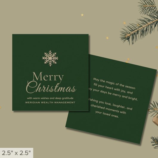 ミニメリークリスマスグリーンと金ゴールドスノーフレーク ノートカード