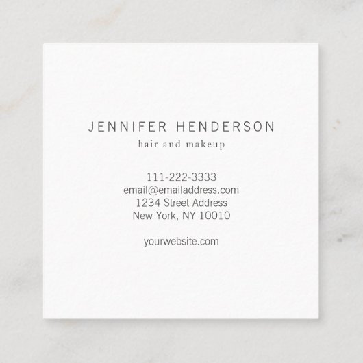 ミニモダンマリスエレガントトのソフトピンクプロフェッショナル スクエア名刺 (裏面)