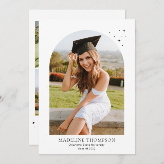 ミニモダンマリストのスターアーチ5フォト卒業 案内状 (正面/裏面)