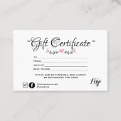 ミニモダンマリストのピンクハートギフト券 名刺 (正面)