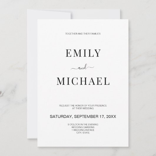 ミニモダンマリストの白黒結婚映画 招待状 (正面)