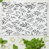 ミニモダンマリストの白黒葉  キッチンタオル (折り畳み)