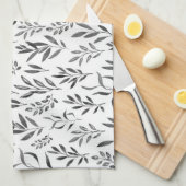 ミニモダンマリストの白黒葉  キッチンタオル (四つ折り)