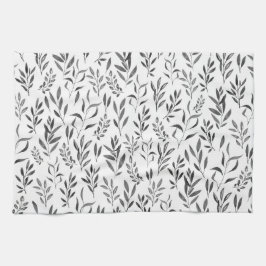 ミニモダンマリストの白黒葉  キッチンタオル