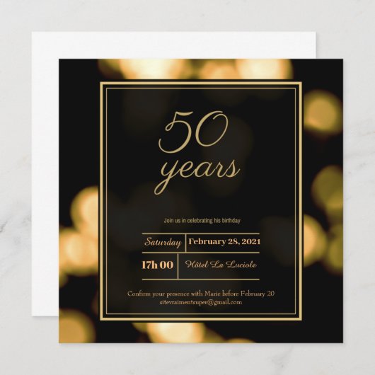 ミニモダンマリストの黒と金ゴールド50歳の誕生日の請求書 招待状 (正面/裏面)