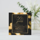ミニモダンマリストの黒と金ゴールド50歳の誕生日の請求書 招待状 (スタンド正面)