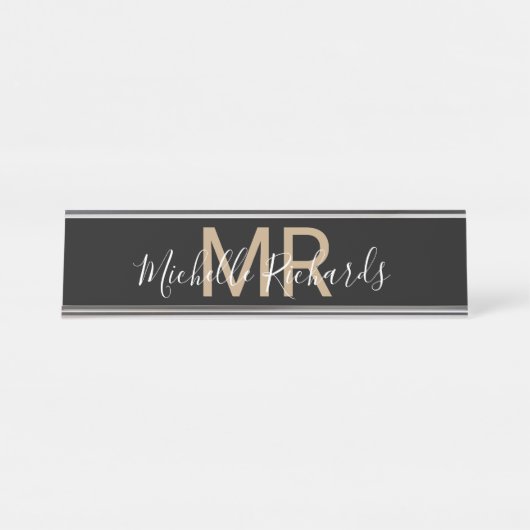 ミニモダンマリストの黒人名モノグラムデスク デスクネームプレート (正面)