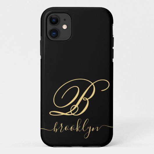 ミニモダンマリストの黒金ゴールドモノグラムの名 Case-Mate iPhoneケース (裏面)