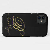 ミニモダンマリストの黒金ゴールドモノグラムの名 Case-Mate iPhoneケース (裏面(横))