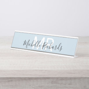 ミニモダンマリスト·ライト·ブルー·ネーム·モノグラム デスクネームプレート