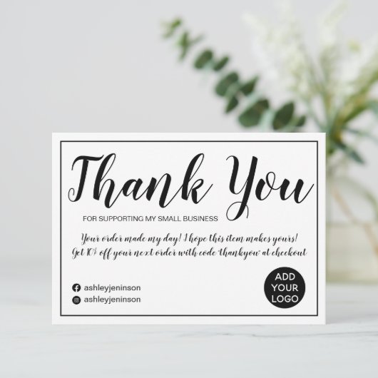 ミニモダンマリズムの黒と白感謝していの順 サンキューカード (スタンド正面)