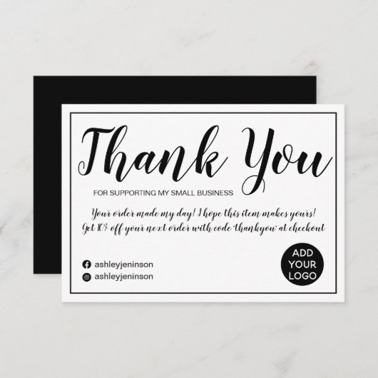 ミニモダンマリズムの黒と白感謝していの順 サンキューカード (正面/裏面)