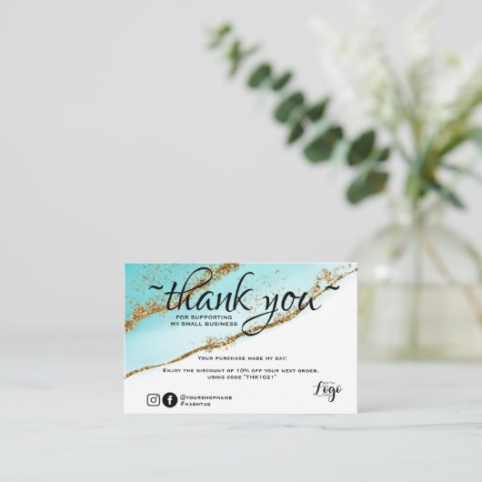 ミニモダンマリズム金ゴールドとティール（緑がかった色）感謝していの秩序 名刺 (スタンド正面)