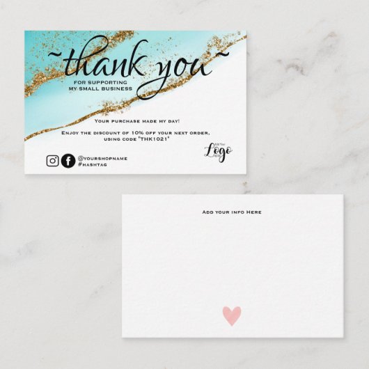 ミニモダンマリズム金ゴールドとティール(緑がかった色)感謝していの秩序 名刺 (正面/裏面)