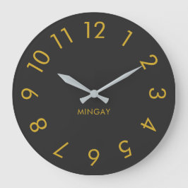 ミニモダンマリパーソナライズされたストグレー&金ゴールド ラージ壁時計