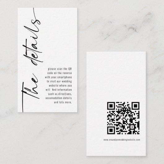 ミニモダン書道QRコードの結婚詳細 エンクロージャーカード (正面/裏面)