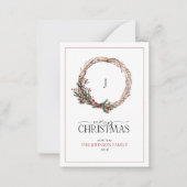 ミニモノグラムレッドベリーリースメリークリスマス ノートカード (正面)