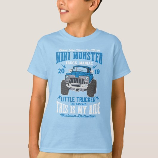 ミニモンスタートラックマニック小さなトラック運転手の男の子 Tシャツ (正面)