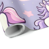 ミニユニコーンと射撃、 発砲スターズオンラベンダー ラッピングペーパー (ロールコーナー)