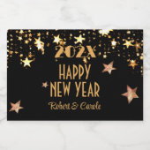 ミニリカー(10)ブラック&金ゴールドハッピーニューイヤーミニ リキュールボトルラベル (シングルラベル)