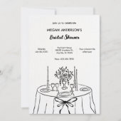 ミニリスト手描きディナーテーブルブライダルシャワー 招待状 (正面)