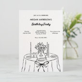 ミニリスト手描きディナーテーブル誕生日 招待状 (スタンド正面)
