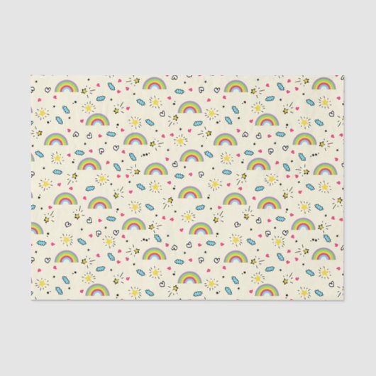 ミニレインボートスオンイエローキュートレトロパターン 薄葉紙 (正面)