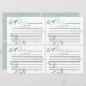 ミニレシピカード | ダスティブルーウォーターカラーユーカリ 招待状 (正面/裏面)