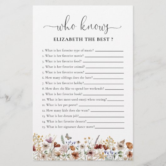 ミニワイルドフラワーブライダルシャワーゲーム (正面)