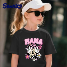 ミニーマウス・ママ・ピースサイン・フラワーズ・ブラックTシャツ