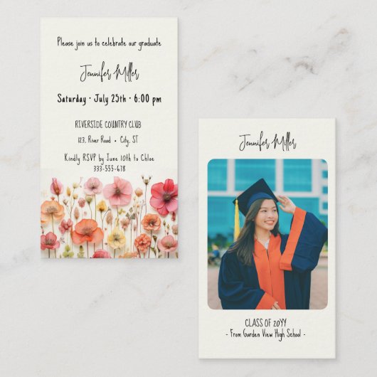 ミニ卒業パーティーの招待状 名刺 (正面/裏面)