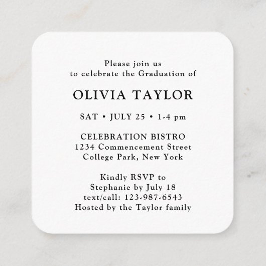 ミニ卒業パーティー招待状白黒カード エンクロージャーカード (裏面)